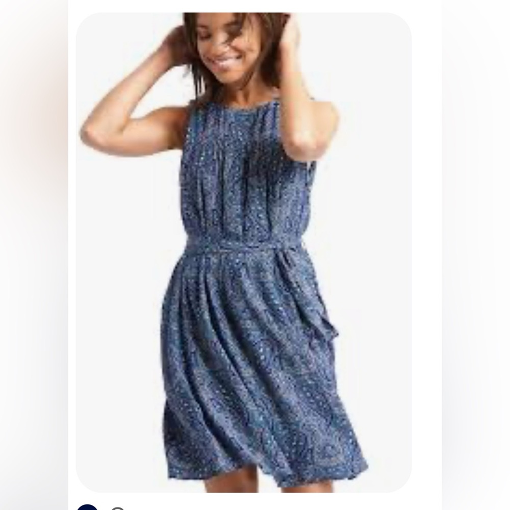 GAP Pretty Blue Short Paisley Shirred  Swing Dress with pockets and attach belt